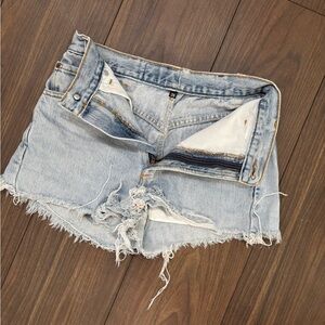Levi's Frayed Light Blue Jean Shorts